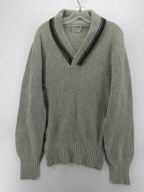 VINTAGE Brent Sweater Medium Lambs Wool Blend Shawl Ribbed 60s 70s